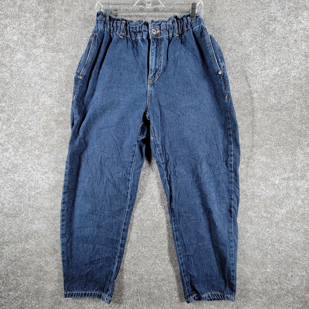 Zara Baggy Jeans Womens‎ 8 Blue Denim Paper Bag Waist High Rise Comfort Pockets